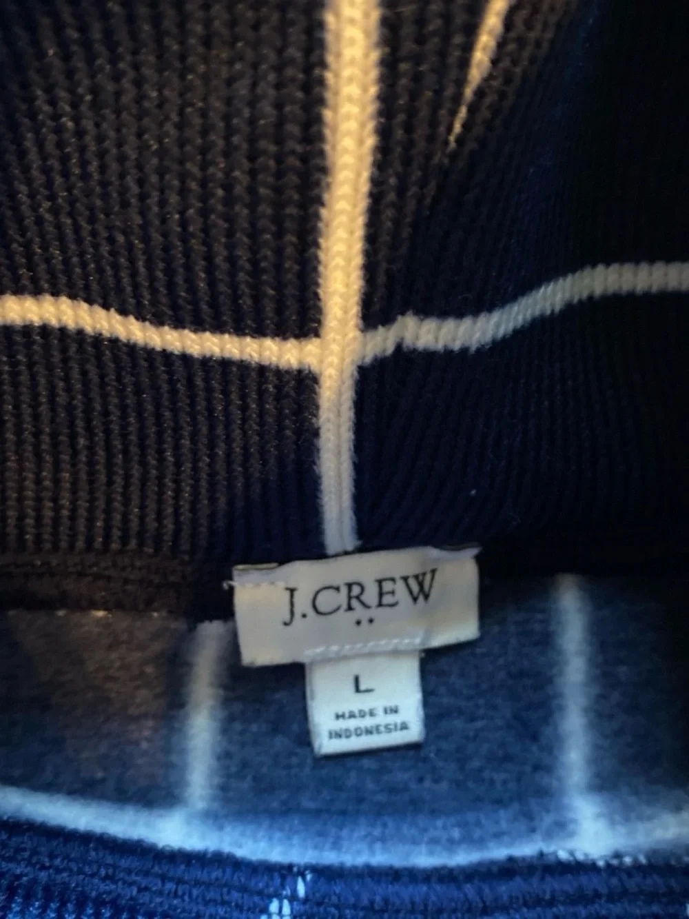 J. Crew Women’s Navy Fleece Lined Turtleneck Windowpane Sweater Size Large